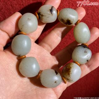 和田玉黑皮籽料原石手串